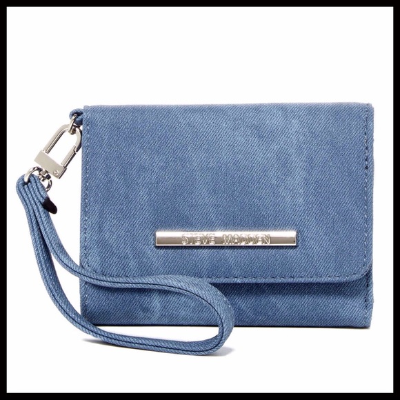 STEVE MADDEN CHAMBRAY DENIM BLUE WRISTLET WALLET - Picture 3 of 8